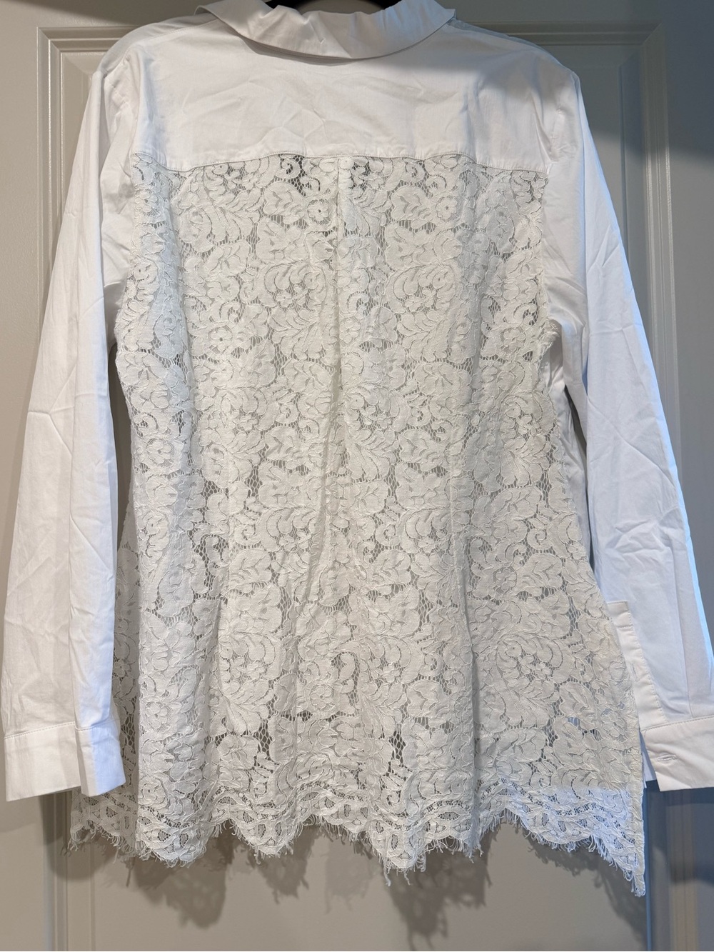 Women's White Lace-Back Button Shirt - Picture 1 of 4